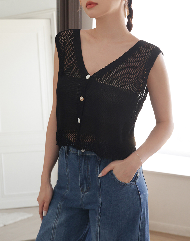 氣質透感V領針織背心