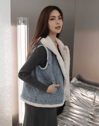 奶霜絨絨雙穿牛仔連帽背心