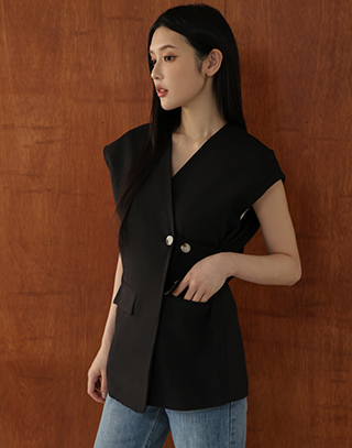 交叉收腰造型西裝背心