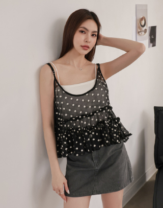 輕柔花花蕾絲荷葉背心