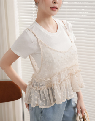 輕柔花花蕾絲荷葉背心