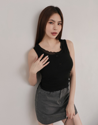 MIT網紗拼接柔膚圓領背心
