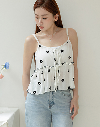 波點女孩跳色滾邊綁帶背心