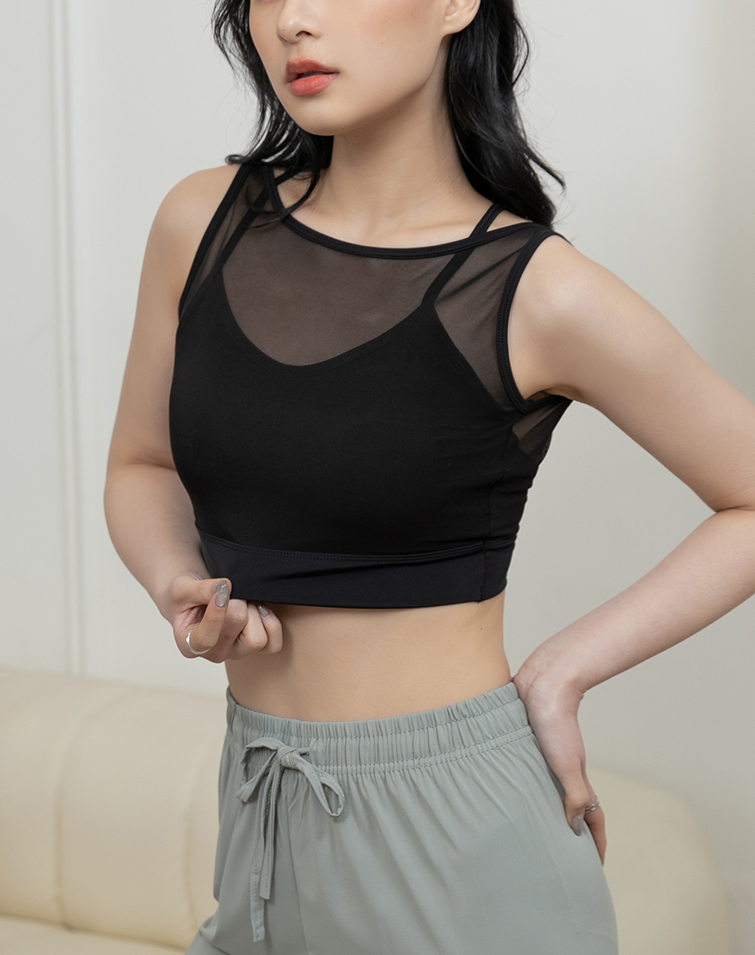 假兩件透膚繞脖BRA TOP