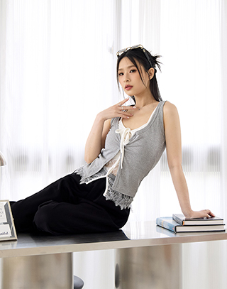 假兩件拼色美式BRA TOP