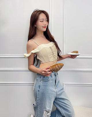 公主綁繩一字領BRA TOP