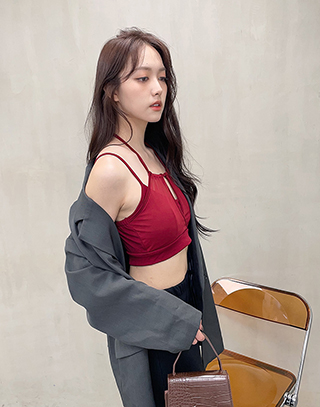 透紗拼接繞脖BRA TOP