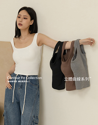 方領坑紋BRA TOP無袖上衣
