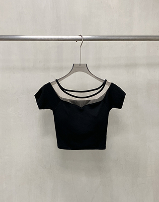 霧紗感拼接短袖BRA TOP