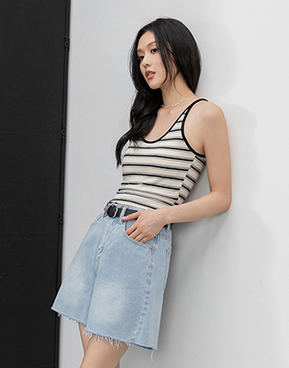 跳色橫條細坑紋BRA TOP