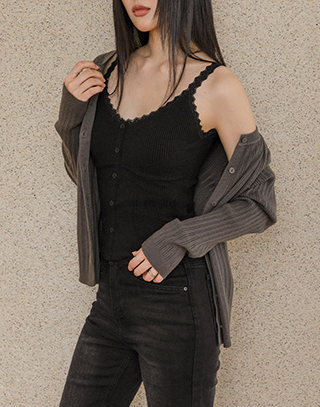 霧絨坑紋蕾絲排釦BRA TOP