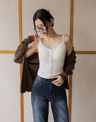 霧絨坑紋蕾絲排釦BRA TOP