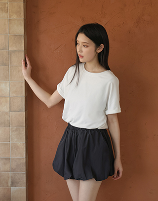 柔霧感反折袖彈力短T