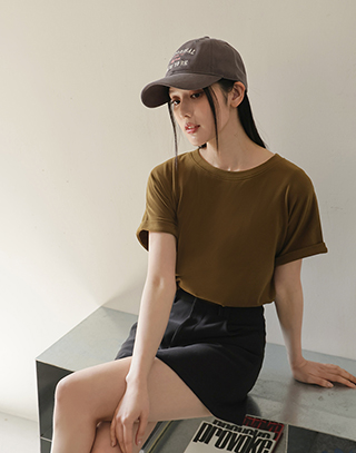 柔霧感反折袖彈力短T
