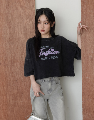 美式英文字水洗風T-SHIRT