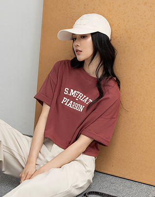 夏日亮膚跳色字母短袖T-SHIRT
