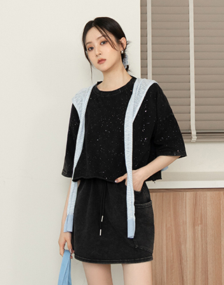 閃耀光點炭灰水洗短袖T-SHIRT