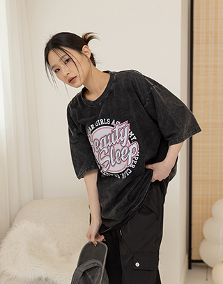 美式印花造型水洗T