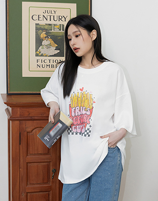 快餐店薯條印花T-shirt