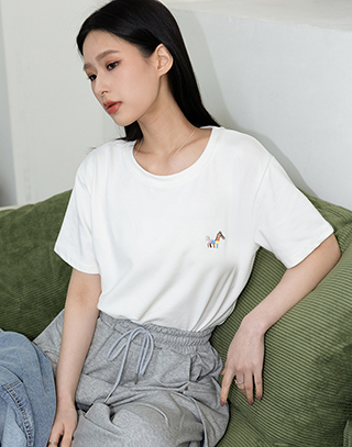 小馬漫步刺繡棉感T-shirt