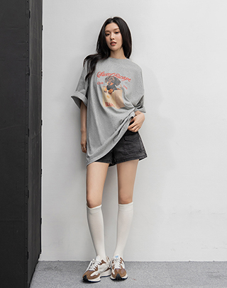 復古水洗感紙袋臘腸T-SHIRT