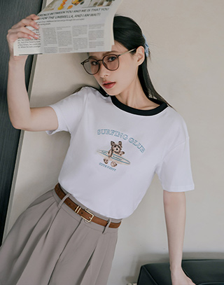 跳色衝浪狗狗短袖T-SHIRT
