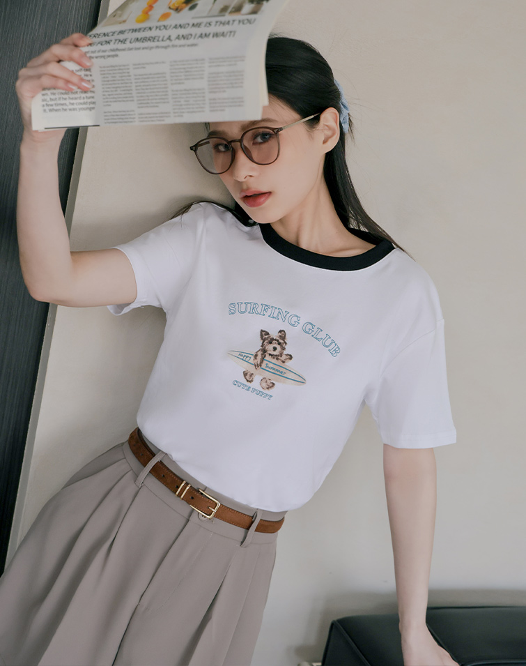 跳色衝浪狗狗短袖T-SHIRT