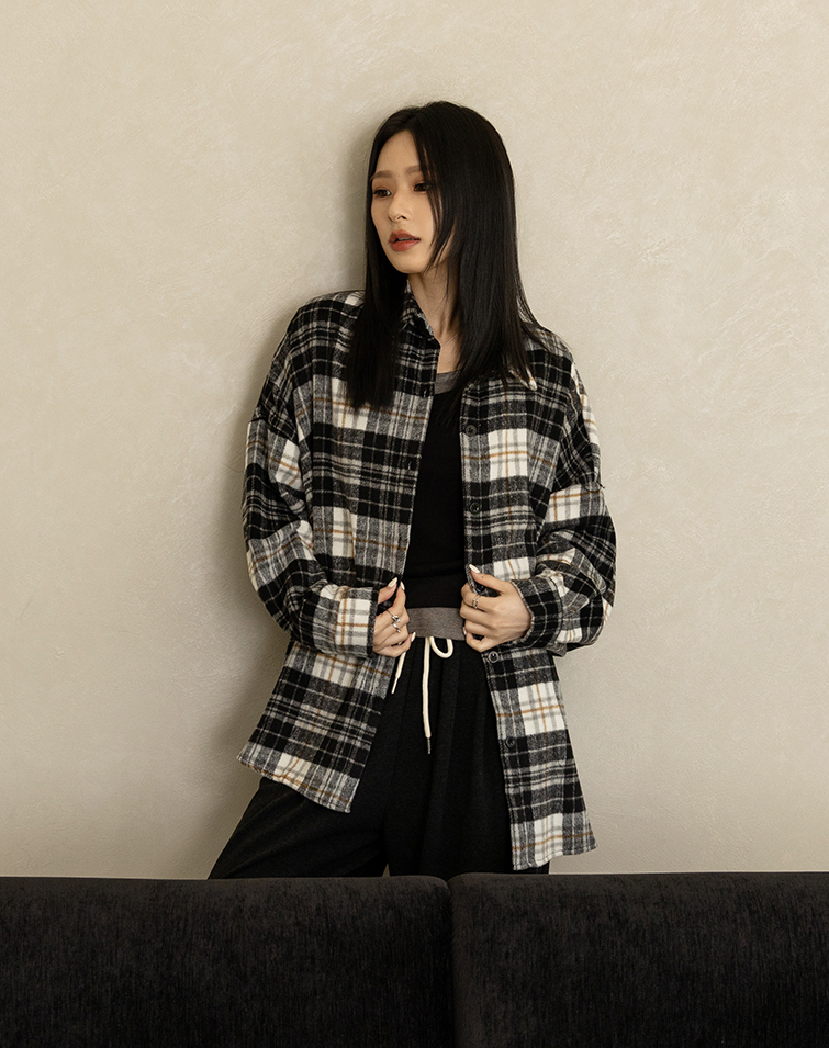 格紋撞色休閒襯衫