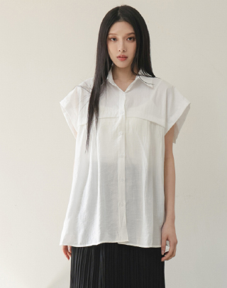 優雅層次拼接小飛袖襯衫