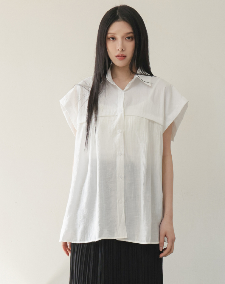 優雅層次拼接小飛袖襯衫