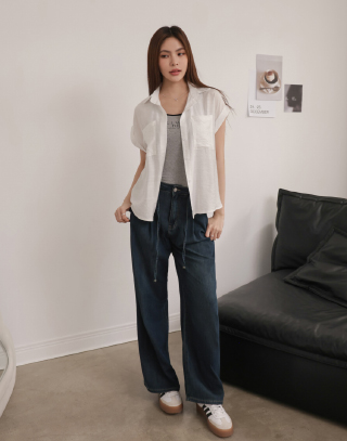 自然系寬袖翻領襯衫