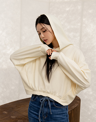 MIT絨柔收腰連帽上衣