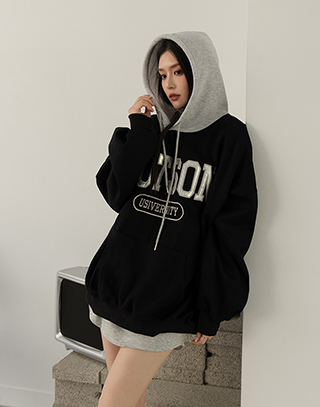 時尚跳色內刷毛連帽上衣