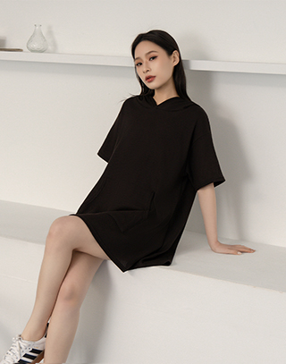 MIT華夫格休閒寬鬆連帽短洋裝