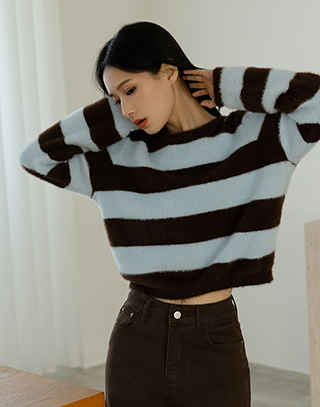 可可歐蕾拼色絨感毛衣