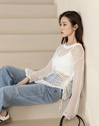 韓製網狀簍空針織上衣