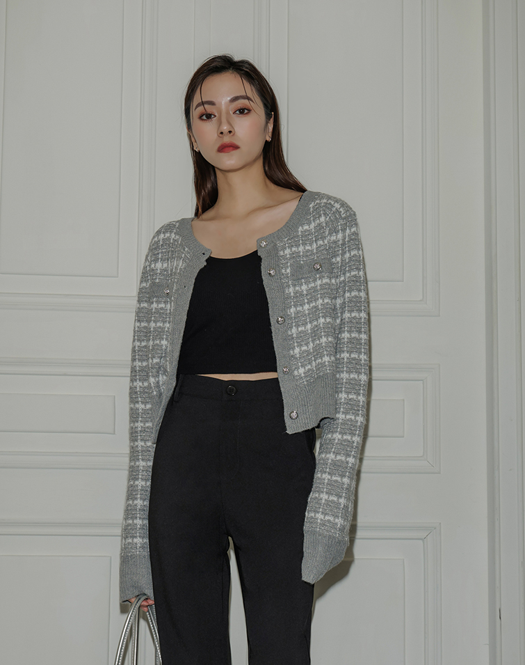 小香風針織撞色上衣