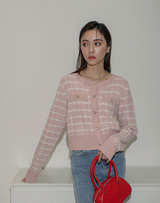 小香風針織撞色上衣