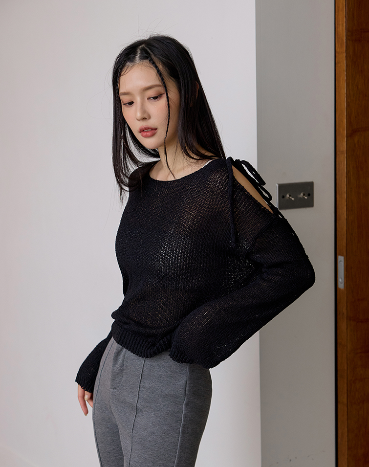 簡約勾針收腰長袖上衣