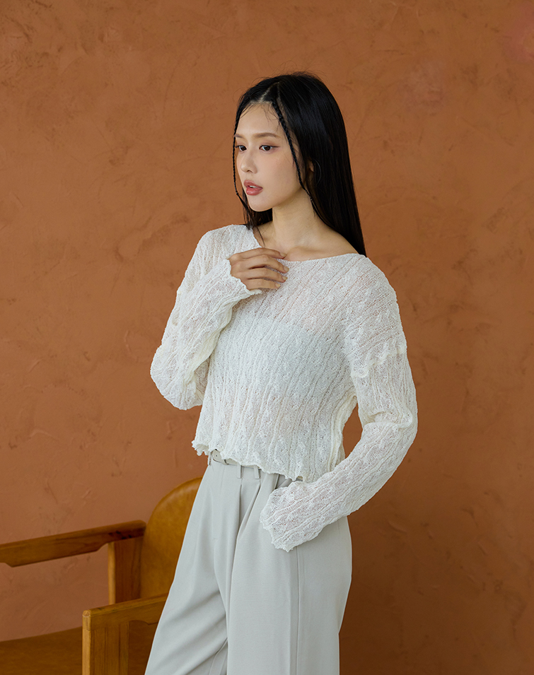 麻花壓紋薄針織上衣