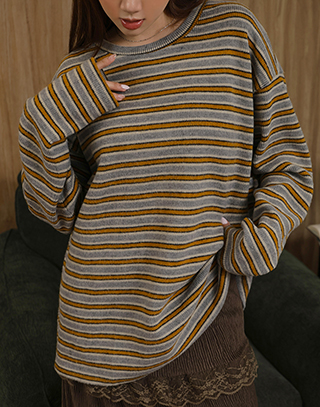 跳色格調針織長版上衣