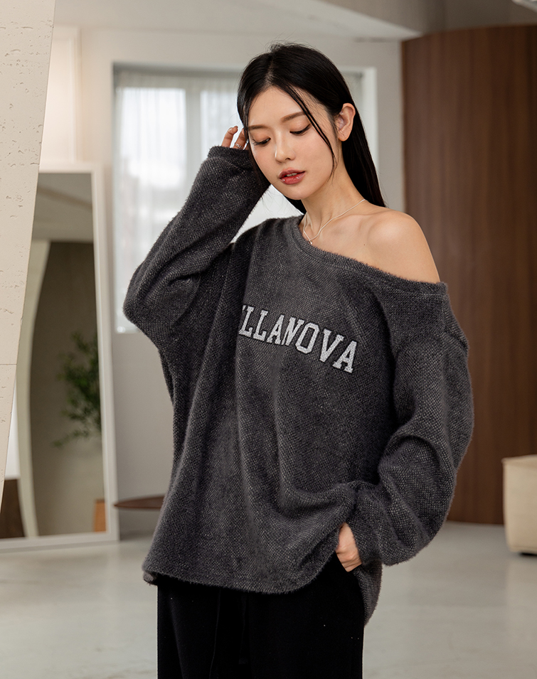 細柔馬海毛斜肩綁繩上衣