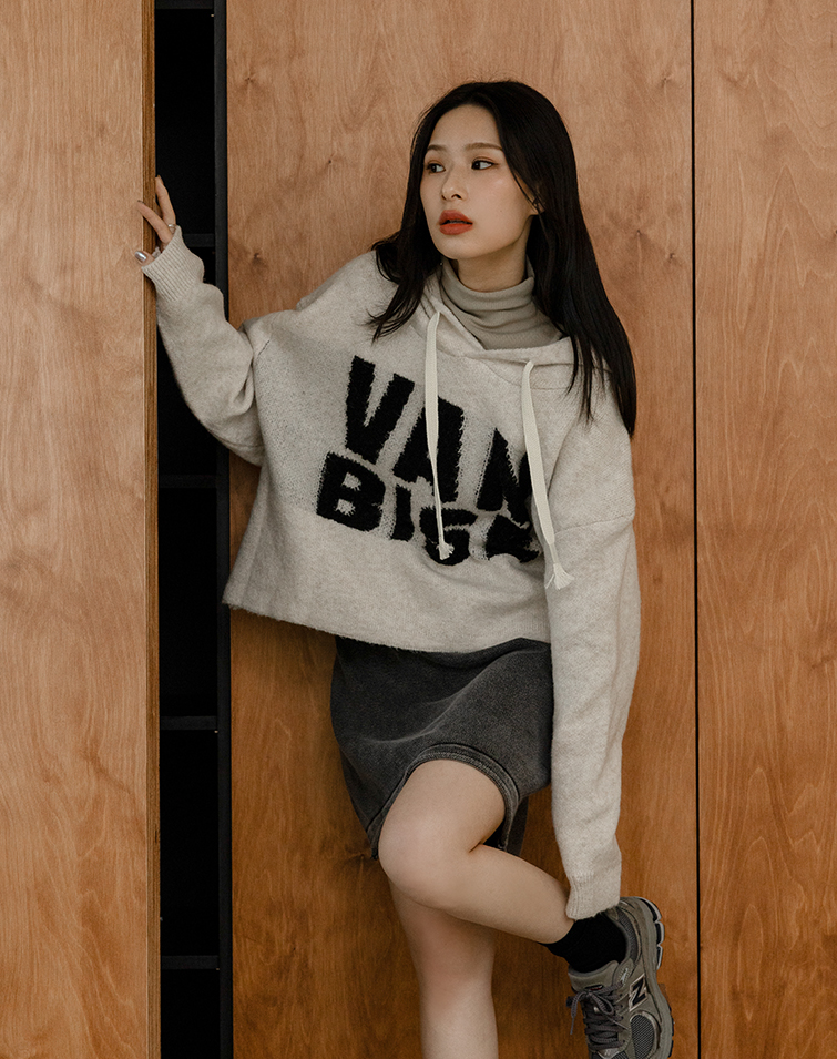 質感混織字母連帽上衣