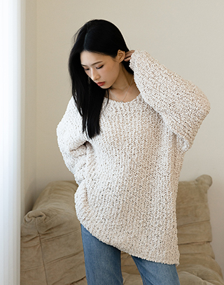 混織V領毛線針織上衣