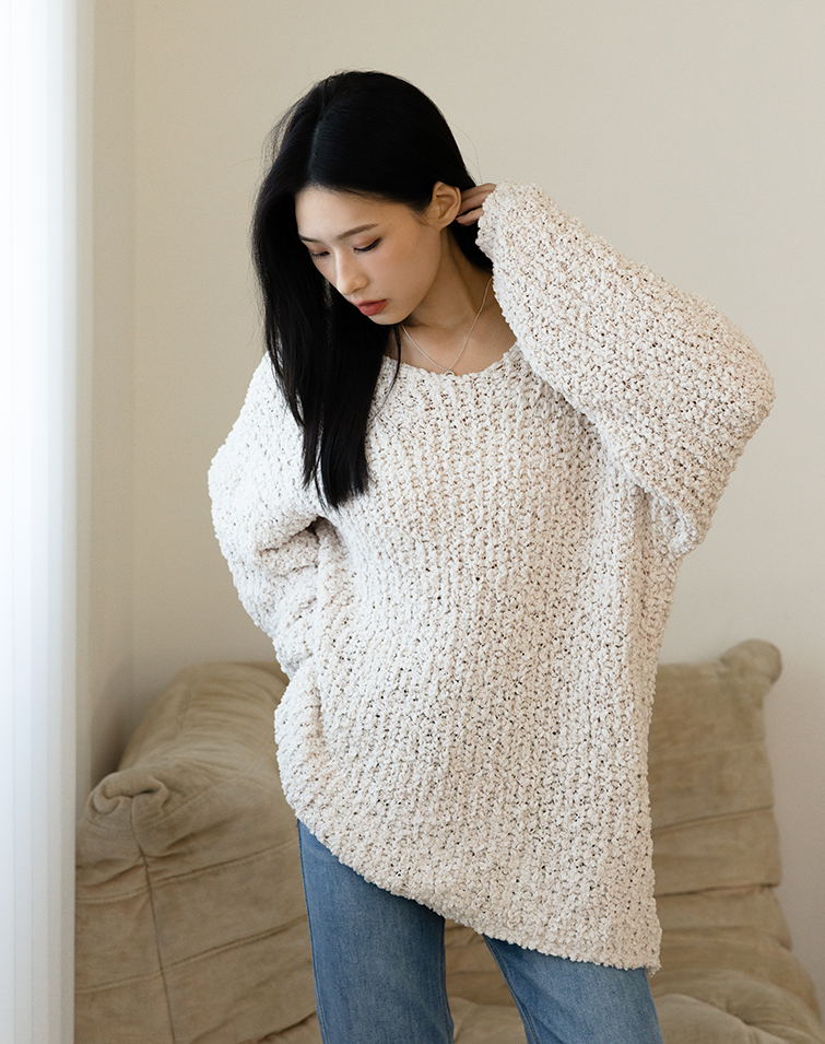 混織V領毛線針織上衣
