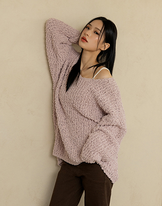 混織V領毛線針織上衣