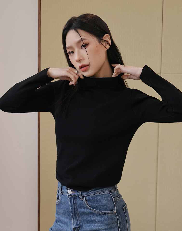 柔膚小立領羅紋針織上衣