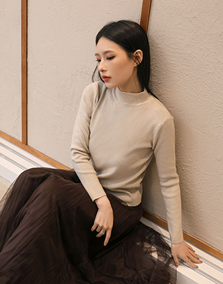 柔膚小立領羅紋針織上衣