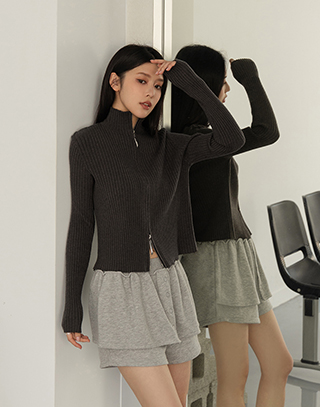 柔膚雙開拉鍊羅紋針織外套