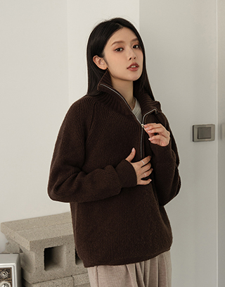 鬆弛感半拉鏈針織上衣